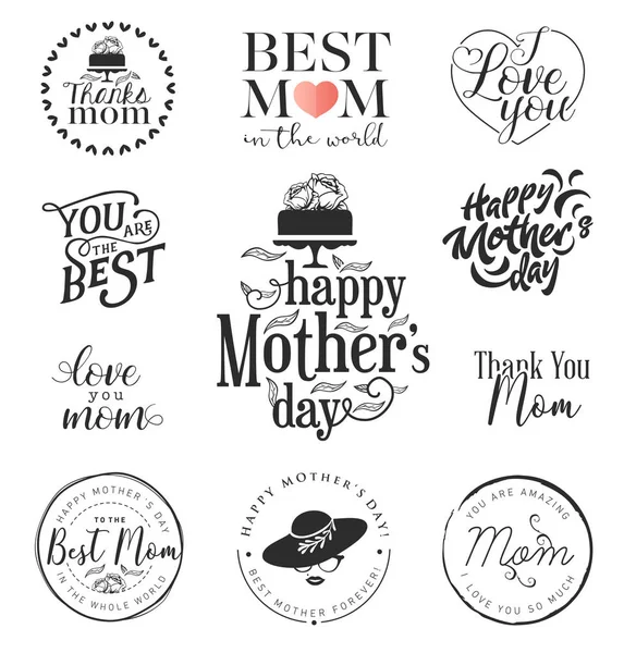 Elementos, insignias y etiquetas de diseño del día de la madre en estilo vintage — Vector de stock