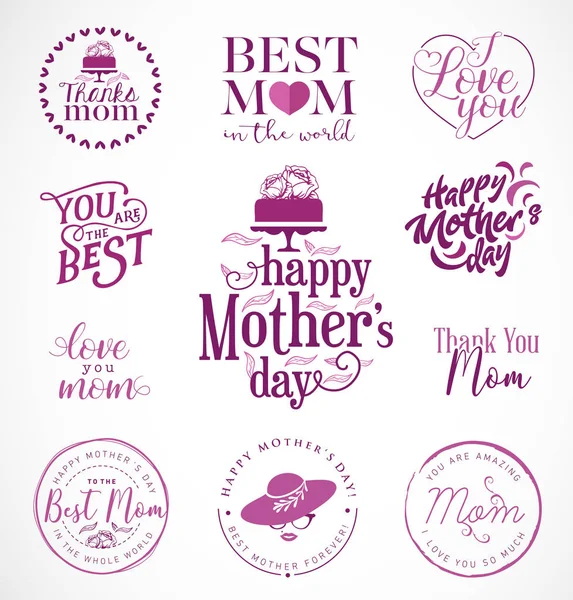 Elementos de Design do Dia das Mães, Emblemas e Etiquetas em Estilo Vintage —  Vetores de Stock