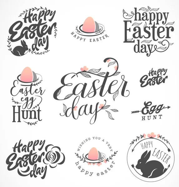 Easter Greeting Card Elements, Labels and Badges in Vintage Style. Rose Gold Easter Egg Design Elements — Stock Vector