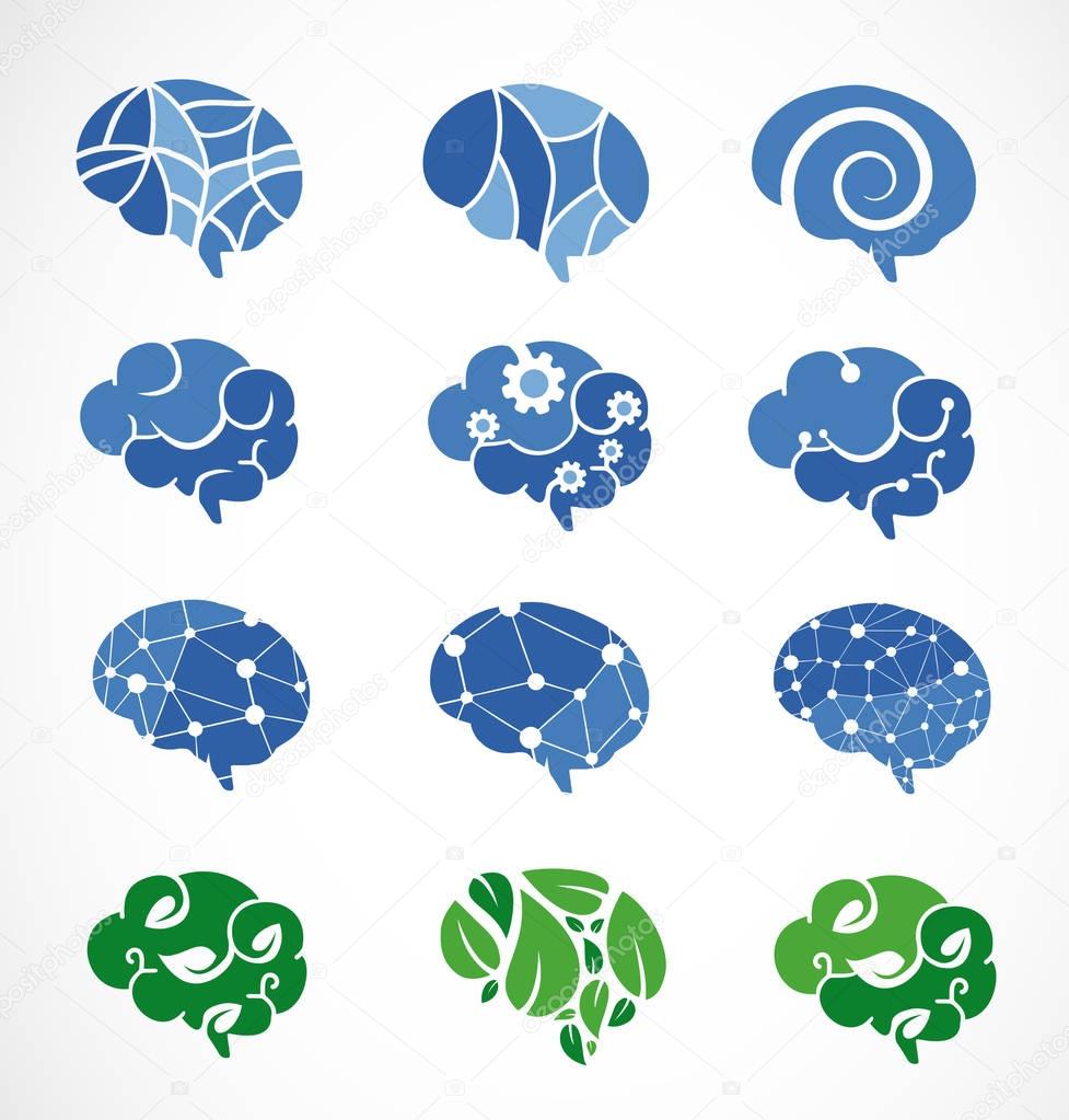 Various Brain, Creation and Idea Icons and Elements. Vector Illustrations