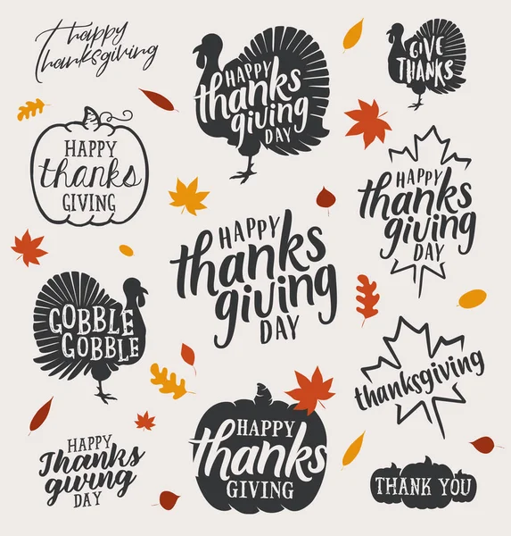 Thanksgiving Vector Calligraphic Illustrations in Vintage style — Stock Vector