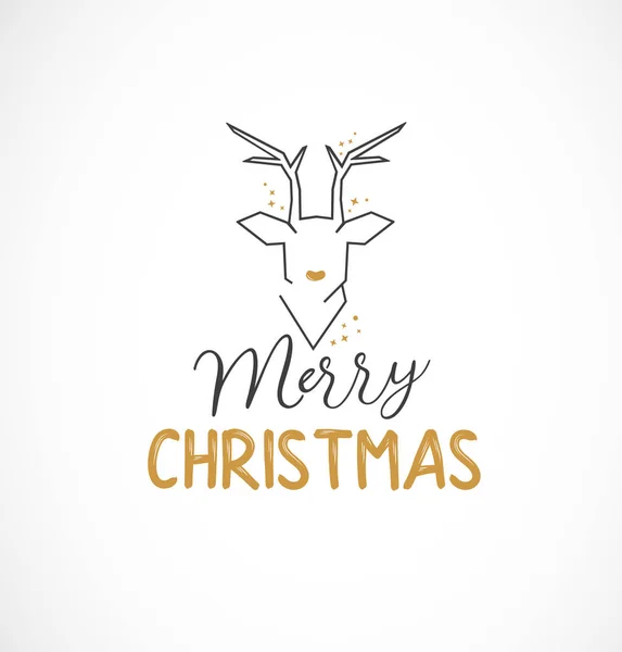 Elemento caligráfico de diseño de tarjetas de felicitación navideña con renos mínimos modernos y triángulo con chispas — Archivo Imágenes Vectoriales