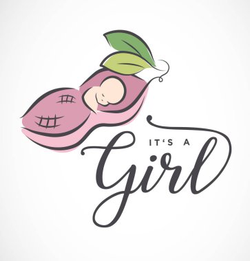 Bir bebek kız tasarım öğesi için tebrik ve Baby Shower Davetiye olduğunu