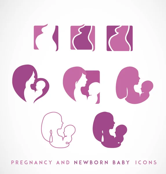 Graviditet Och Nyfödda Ikonuppsättning Mor Och Barn Designelement — Stock vektor
