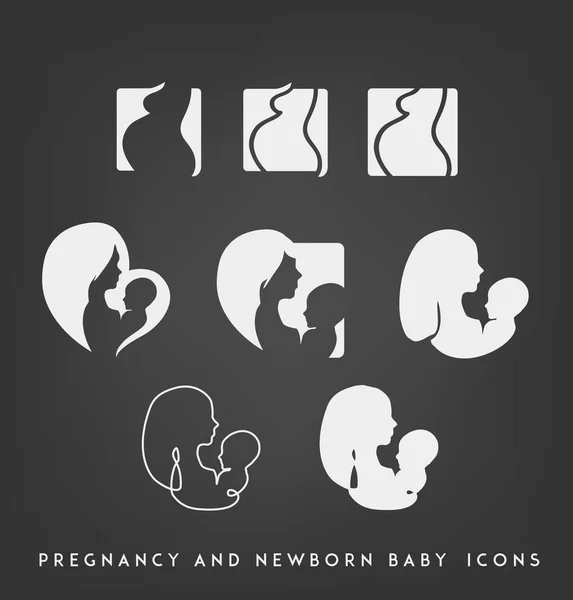 Graviditet Och Nyfödda Ikonuppsättning Mor Och Barn Designelement — Stock vektor
