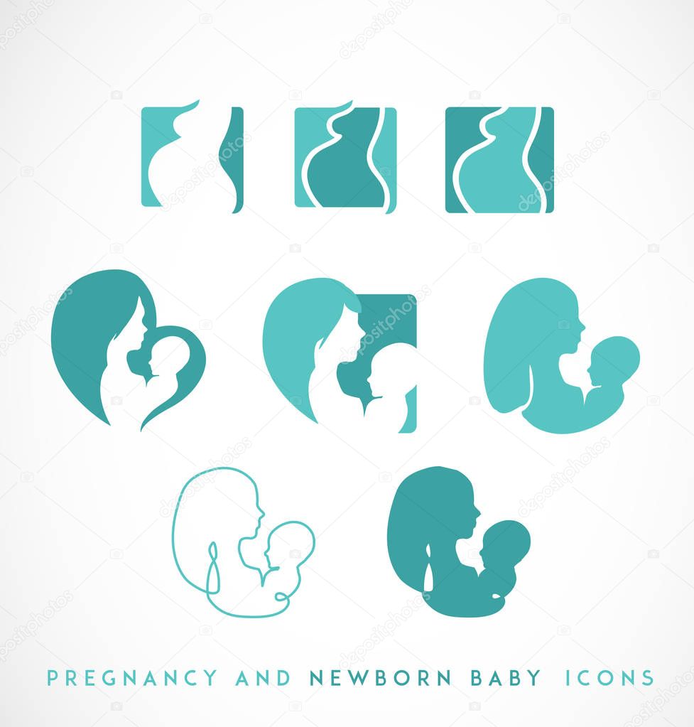 Pregnancy and Newborn Icon Set. Mother and Child Design Elements.