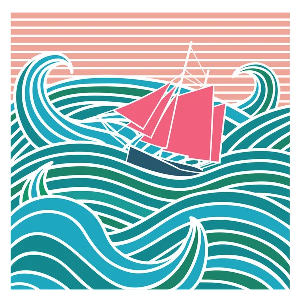Barco abstracto en el mar — Archivo Imágenes Vectoriales