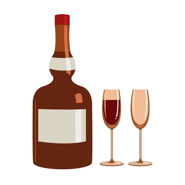 Bottle of Liquor and two glasses — Stock Vector