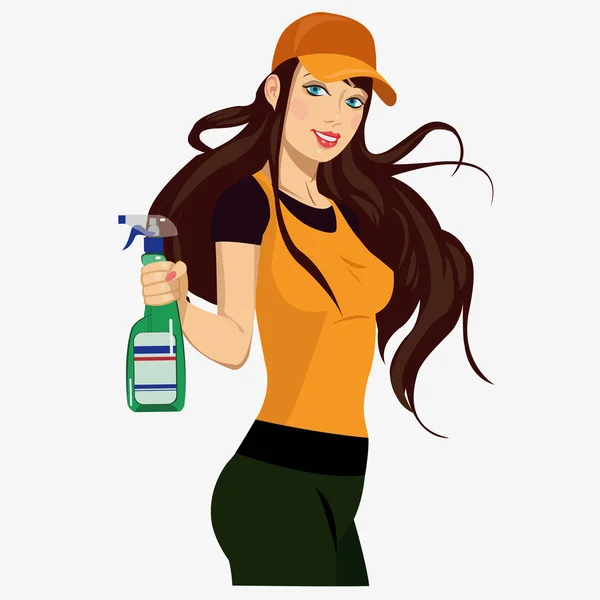 Chica con un spray — Vector de stock