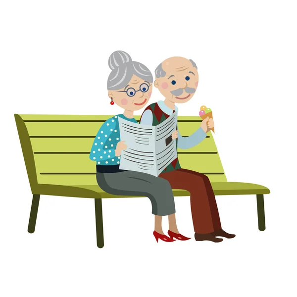 Grandparents on the bench — Stock Vector