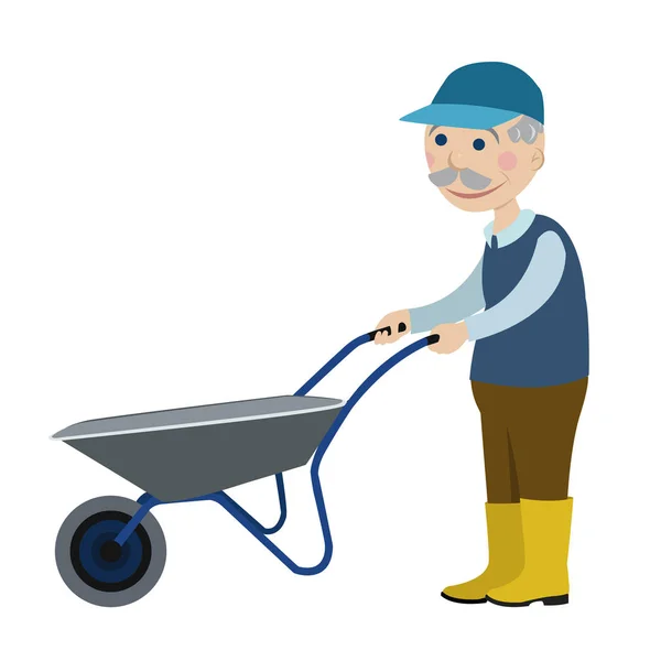 Grandfather with a wheelbarrow — Stock Vector