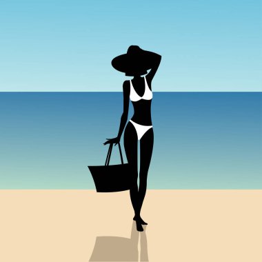 Sahildeki bir kızın silueti.