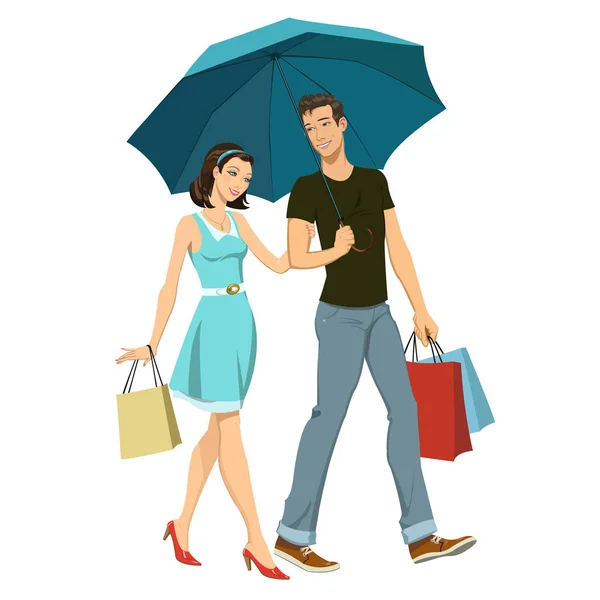 Loving couple under an umbrella — Stock Vector