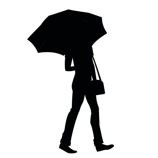 Silhouette of a guy under an umbrella — Stock Vector