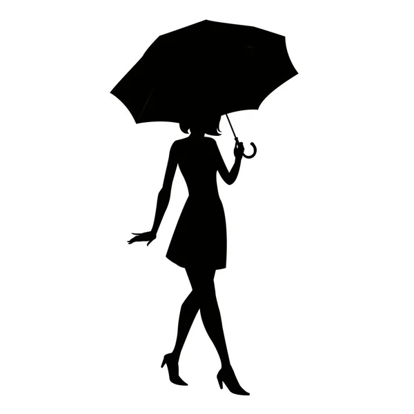 Κορίτσι κάτω από την ομπρέλα - σιλουέτα — Διανυσματικό Αρχείο