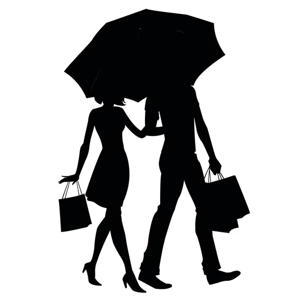 Silhueta de um par abaixo de um guarda-chuva — Vetor de Stock