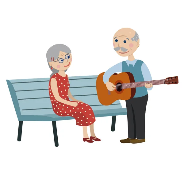 Opa spelen gitaar voor oma — Stockvector