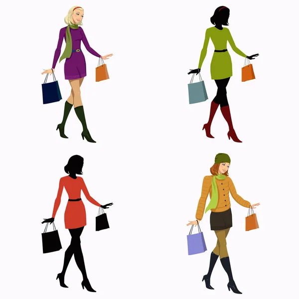 Chica con compras — Vector de stock