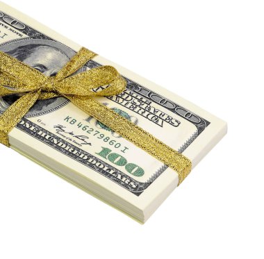 Bohça-in kuş gagası-in yüz dolar ile altın bir birbant bağlamıştım. Beyaz arka plan üzerinde izole dolar