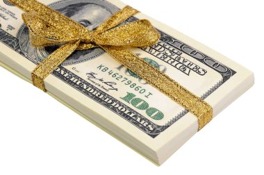 Bohça-in kuş gagası-in yüz dolar ile altın bir birbant bağlamıştım. Beyaz arka plan üzerinde izole dolar