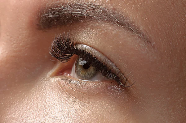 Weibliche schöne braune Augen aus nächster Nähe. Augen-Pupillen aus nächster Nähe — Stockfoto