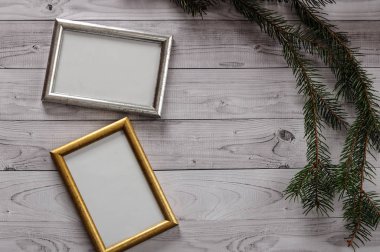 Fotoğraflar üzerinde bir ışık, vintage ahşap arka plan için iki çerçeve