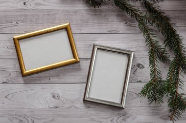 Fotoğraflar üzerinde bir ışık, vintage ahşap arka plan için iki çerçeve