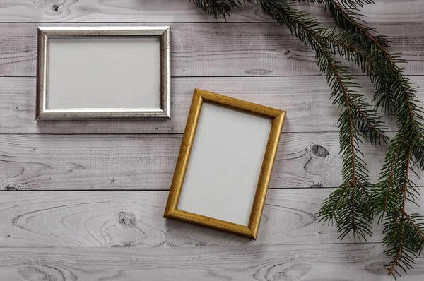 Fotoğraflar üzerinde bir ışık, vintage ahşap arka plan için iki çerçeve