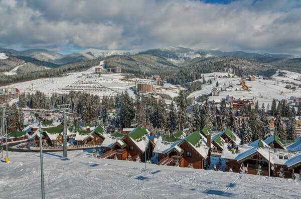 Winter ski resort in The Ukrainian Carpathian mountains, Bukovel