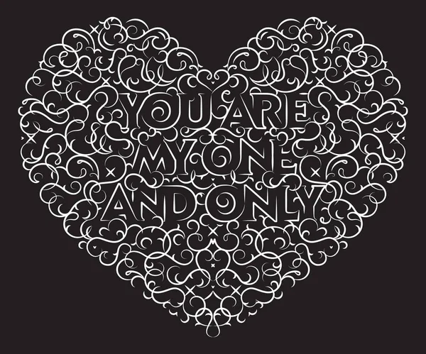 Sen benim değişken vuruş genişliği ve siyah arkaplan ile şekillendirilmiş grafiksel kalp şekilli tek dekoratörümsün.