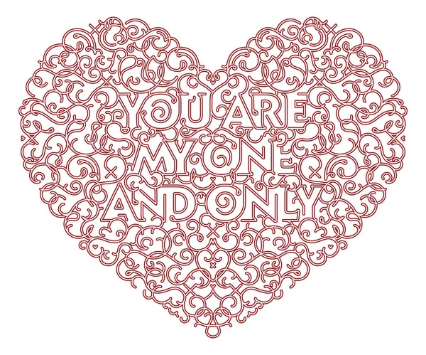 Sen benim tek sevgililer günümsün. Çizgisel Kalp şekilli grafiksel çizim tasarımı ve doğrusal vuruş genişliği olan tek sevgililer günümsün.