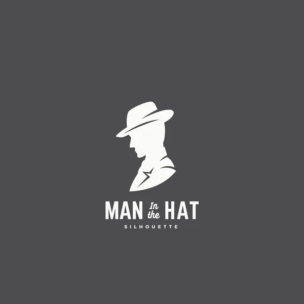 Hombre en la silueta del sombrero Emblema de vector abstracto, etiqueta o plantilla de logotipo con tipografía retro . — Vector de stock