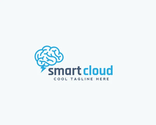 Smart Cloud Abstract Vector Emblem, Sign or Logo Template. Brain with Blizzard Silhouette Concept. — Stock Vector