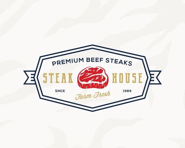 Premium Kalite Vintage et işareti. Steak House tipografi etiket, amblem veya Logo şablonu. Arka plan ile çiftlik taze simgesi — Stok Vektör
