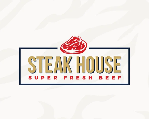 Steak House Typography Label, Emblem or Logo Template (dalam bahasa Inggris). Premium Quality Vintage Meat Sign. Ikon Penjagalan dengan Latar Belakang - Stok Vektor