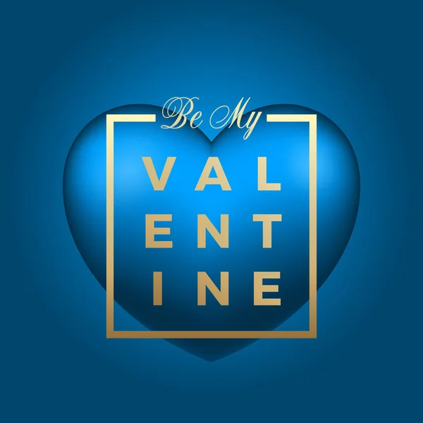 Gouden moderne typografie Valentines Day Greetings in een Frame met licht blauw hart Vector op verloop achtergrond. Chique kaart of Poster — Stockvector