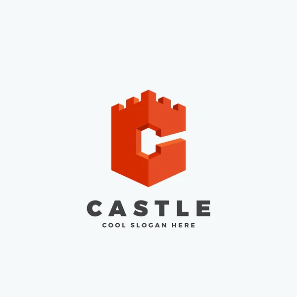 Castillo o torre en forma de carta C. Signo de vector abstracto, emblema o plantilla de logotipo . — Vector de stock