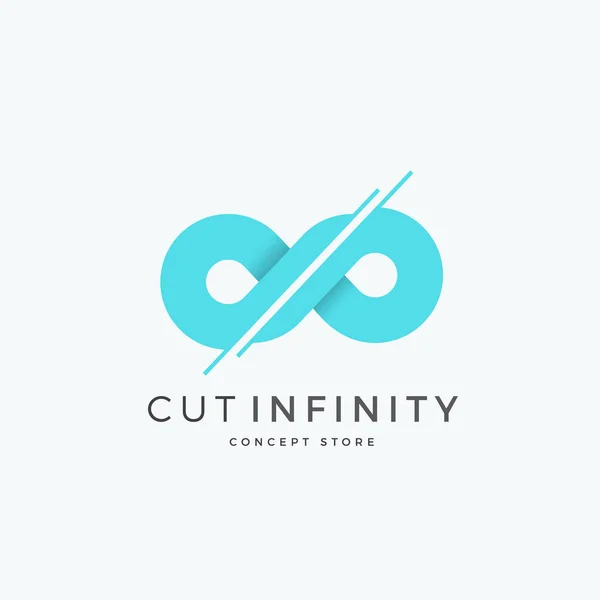 Corte infinito signo de vector abstracto, emblema o plantilla de logotipo. Símbolo de Eternidad Dividida. Concepto creativo moderno . — Vector de stock