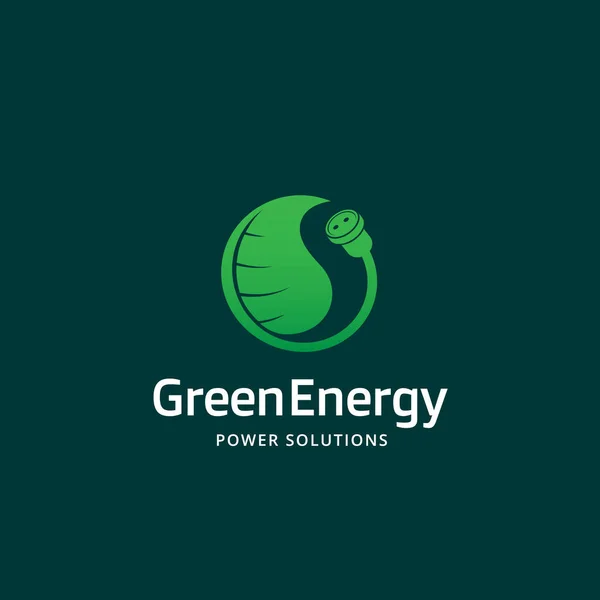 Zielona energia moc rozwiązań streszczenie wektor znak, godło lub Logo szablon. Gniazda i liść koncepcja kreatywnych. Wtyczki i roślina sylwetka. — Wektor stockowy