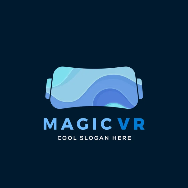 Magische Virtual Reality Abstract vectorillustratie, pictogram, teken of Logo sjabloon. Elektronische glazen Headset silhouet met blauwe golven. — Stockvector