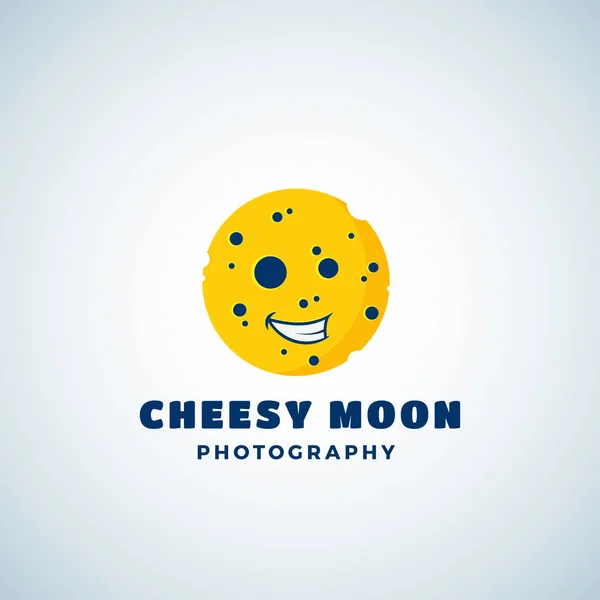 Käse Mond Fotografie abstrakte Vektor Zeichen, Emblem oder Logo-Vorlage. runde lachende Mondgesicht Silhouette. — Stockvektor