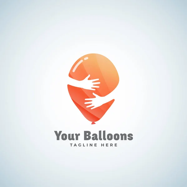 Globos Muestra de vector abstracta, emblema o plantilla de logotipo. Globo en Manos Concepto Espacial Negativo . — Vector de stock