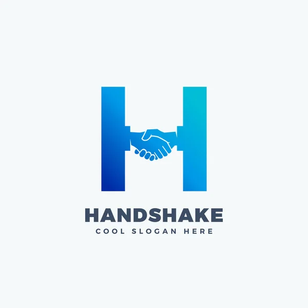 Handshake streszczenie wektor znak, Symbol lub Logo szablon. Dłoń potrząsać włączone do koncepcji litera H. — Wektor stockowy
