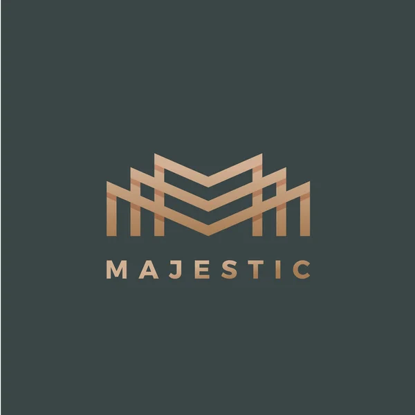 Majestätiska abstrakt geometri Minimal Vector tecken, Symbol eller logotyp mall. Premium Line stil bokstäver Emblem. Guld med skuggor. Mörk bakgrund. — Stock vektor