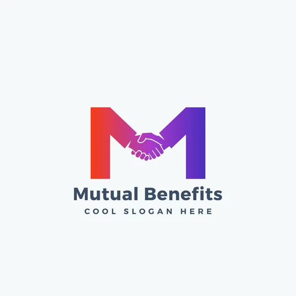 Mutual Benefit Abstract Vector Sign, Symbol or Logo Template. Hand Shake Incorporated in Letter M Concept. — Stock Vector