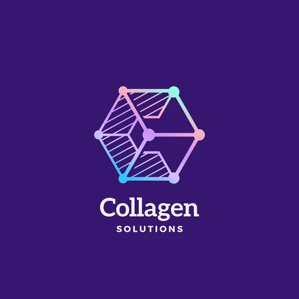 Collagen Solutions Abstract Vector Sign, Emblem or Logo Template. Letter C Incorporated in a Cube Geometry Symbol with Typography. — Stock Vector