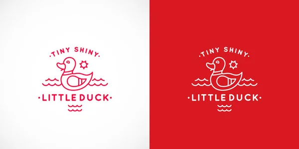 Tiny Shiny Swimming Duck Abstract Vector Sign, Emblema ou modelo de logotipo. Ilustração bonito estilo linha com tipografia . — Vetor de Stock