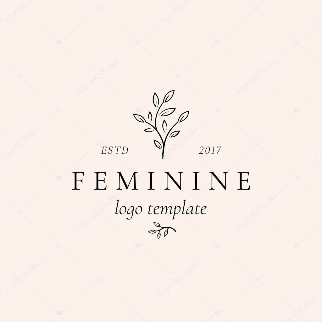 Abstract Feminine Vector Sign, Symbol or Logo Template. Retro Floral Illustration with Classy Typography. Premium Quality Emblem for Beauty Salon, SPA, Wedding Boutiques, etc. Isolated.