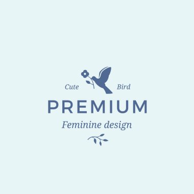 Premium Kalite kadınsı soyut vektör işaret, sembol ya da Logo şablonu. Bir çiçek silueti Modern tipografi ile tutarak kuş. Güzellik Salonu, Spa, düğün ve buketleri butikler için iyi.