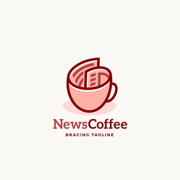 Notícias Café Abstract Vector Sign Emblem ou Logo Template. Rolo de jornal como um conceito de xícara de café com tipografia moderna . — Vetor de Stock